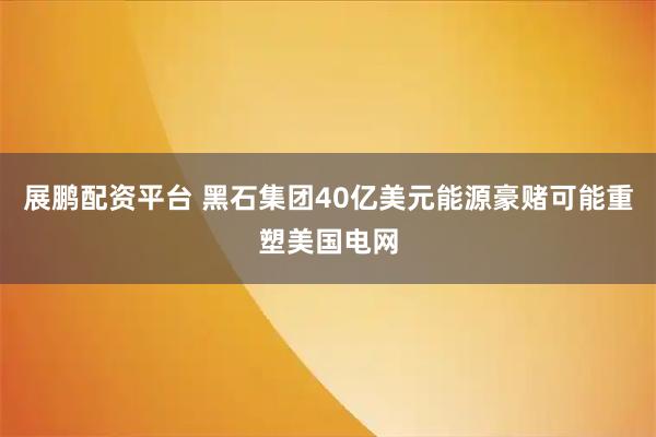 展鹏配资平台 黑石集团40亿美元能源豪赌可能重塑美国电网